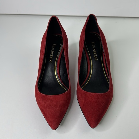 Enzo Angliolini Red Suede Kitten Heels - Picture 3 of 11
